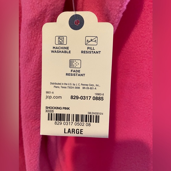FREE w/ANY CLOSET BUY! St John’s Bay Classic V-neck, L bright pink fleece top - Picture 3 of 5